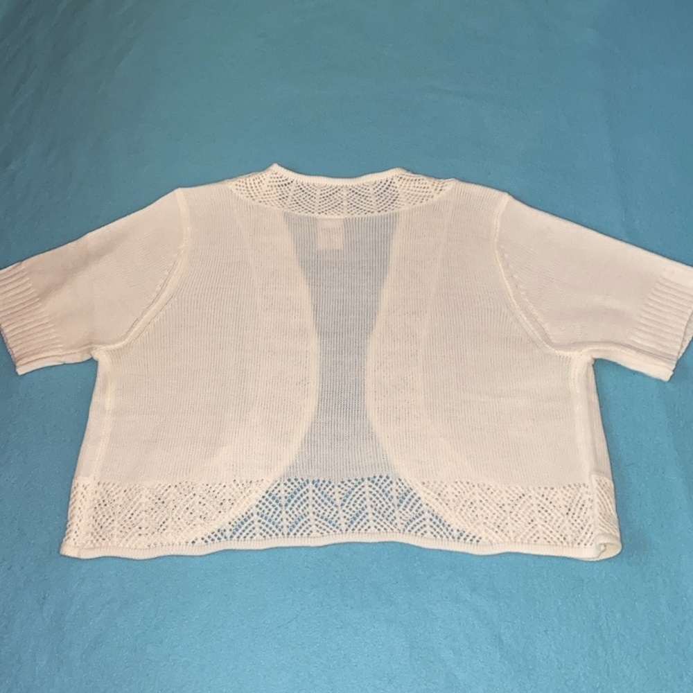 BLAIR shrug bolero open front cardigan short sleeve knit sweater white size M - Picture 3 of 10